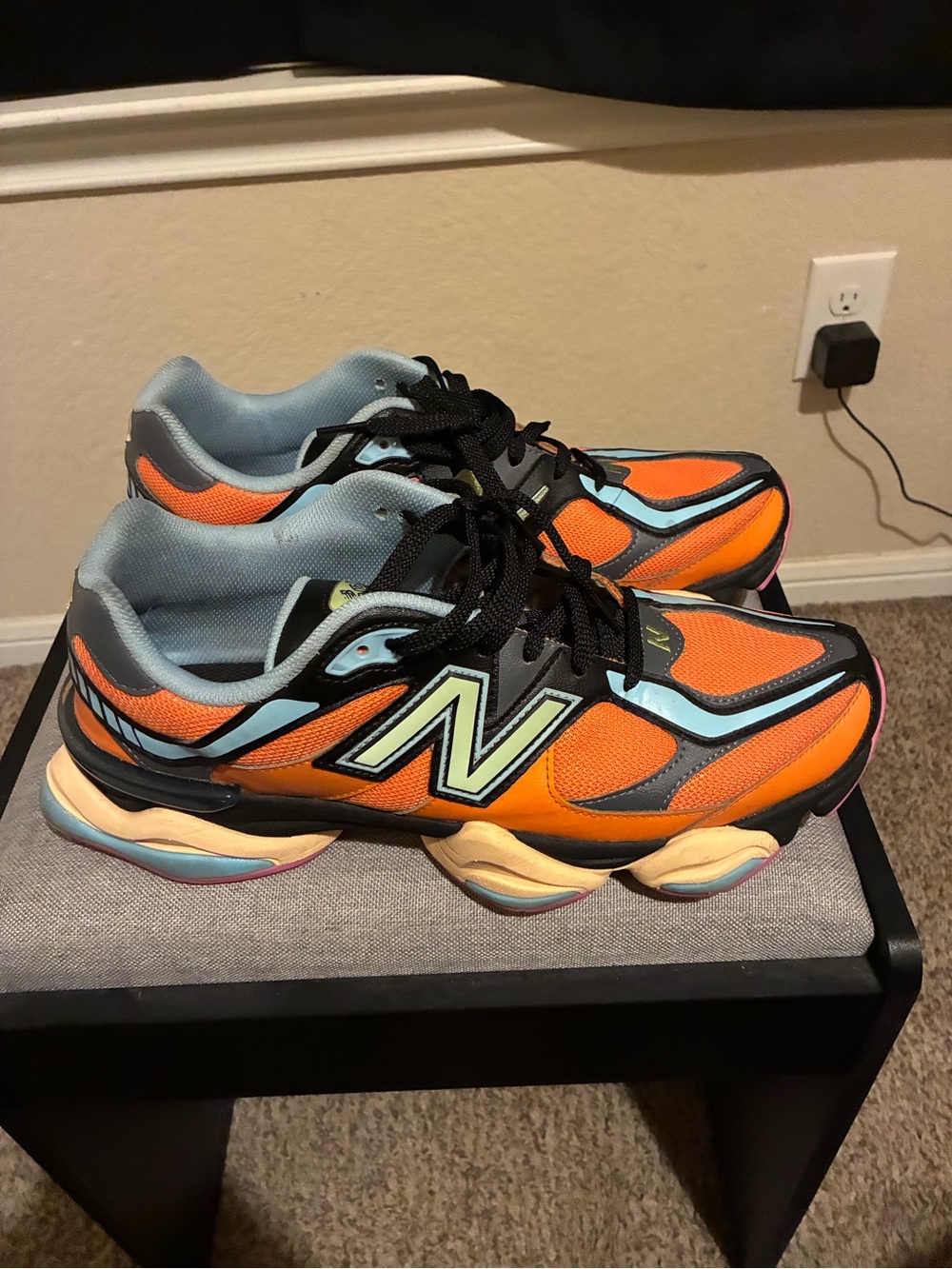 New Balance Orange Athletic Sneakers with Light Blue Accents